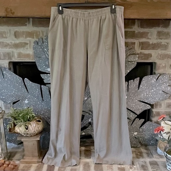 CATO Woman Size 18/20W Dk Khaki Linen Elastic Waist Pants *Tops Sold Separately - Picture 1 of 5